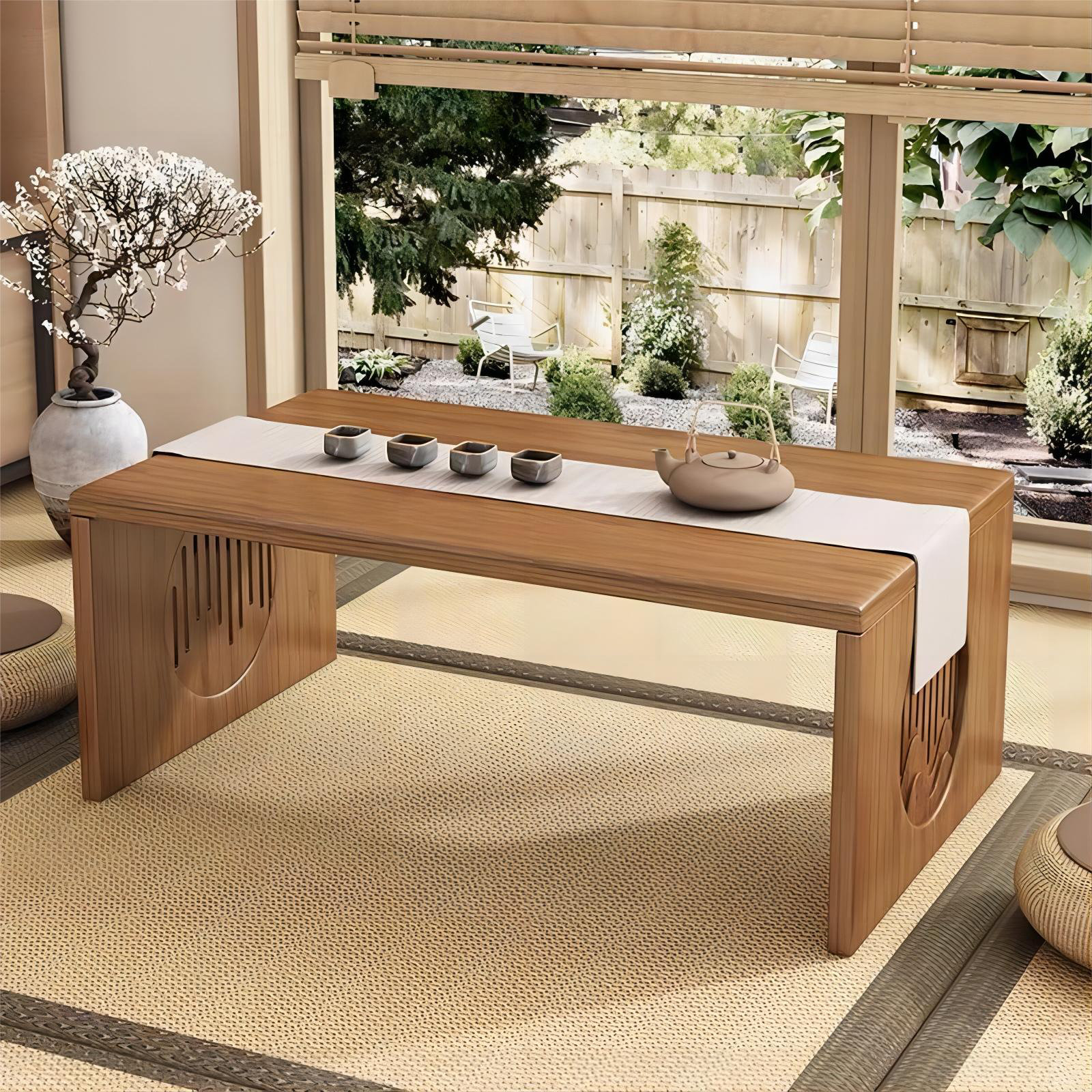 Bamboo Japanese Dining Table - Folding Low Coffee Table For Sittin